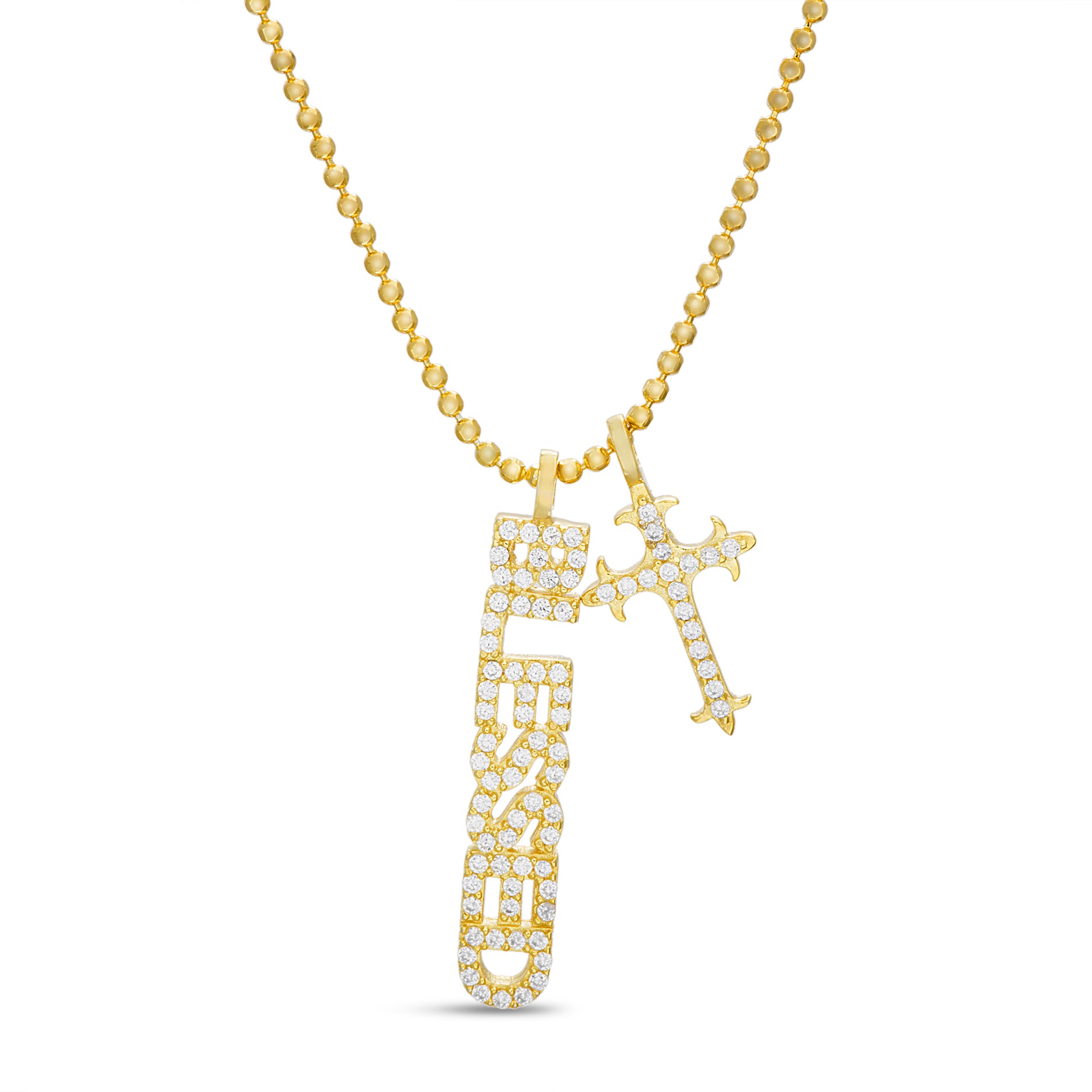 Gold CZ "Blessed" Cross Necklace